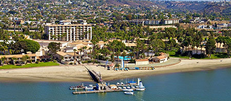 Aerial view of SD Hilton on Mission Bay